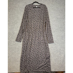 Old Navy Dress Womens 2XL XXL Gray Cheetah Print Maxi‎ Plus Size Stretch Modest